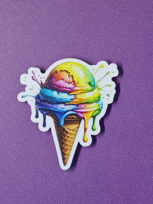 "Rainbow Ice Cream Cone" vinyl die-cut sticker