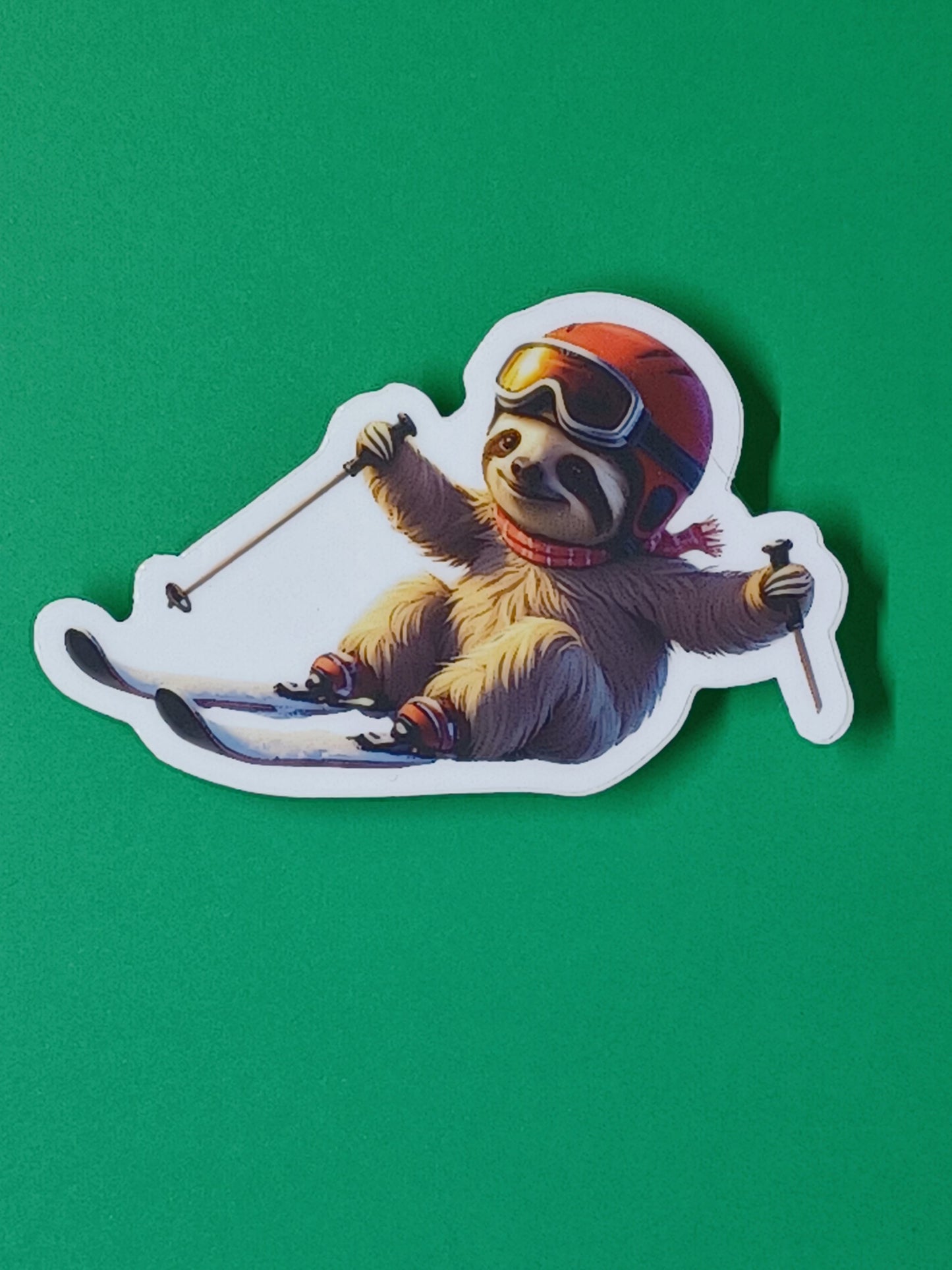 "Sheldon The Skiing Sloth" vinyl die-cut sticker