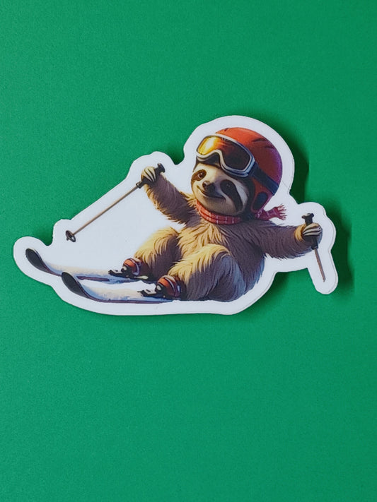 "Sheldon The Skiing Sloth" vinyl die-cut sticker