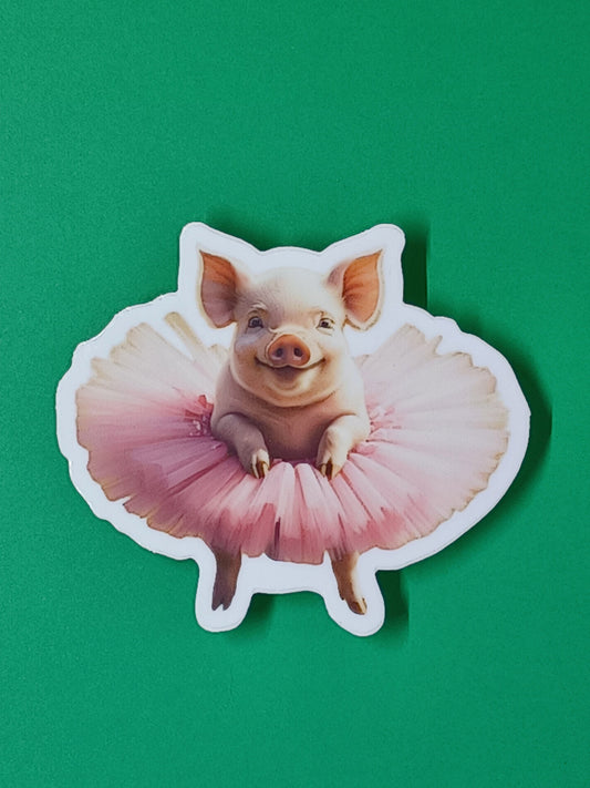 "Pig In A Tutu" vinyl die-cut sticker